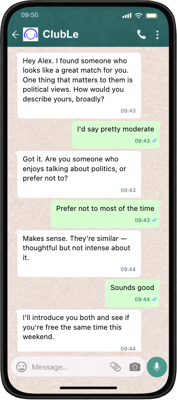 ClubLe chat: matching on compatibility and preferences